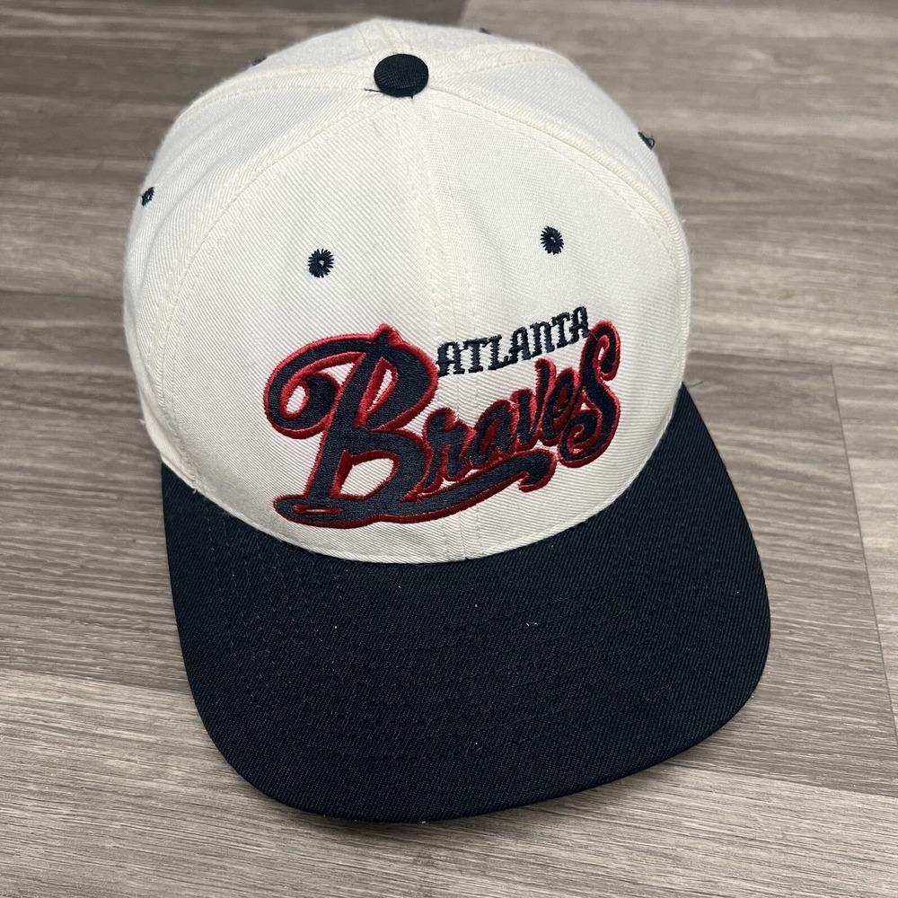 Vintage 90s‎  Nutmeg American Needle Atlanta Braves Snapback Hat Cap White MLB